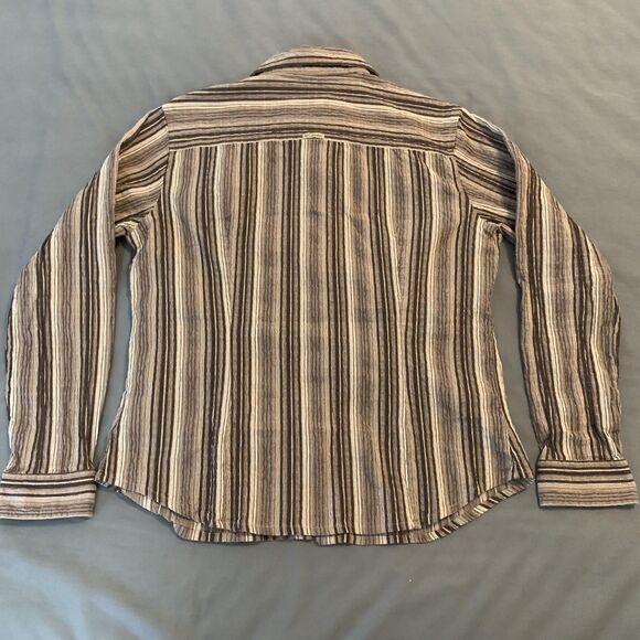 Columbia Shirt Womens XL Brown Tan Stripe Long Sleeve Button Front Casual - Picture 6 of 7